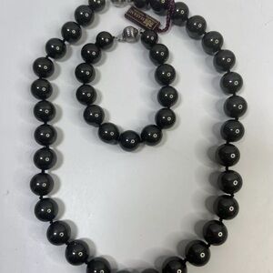 MASAMI South Sea Green/Metallic Necklace & Bracelet 925 Sterling Ball Clasp